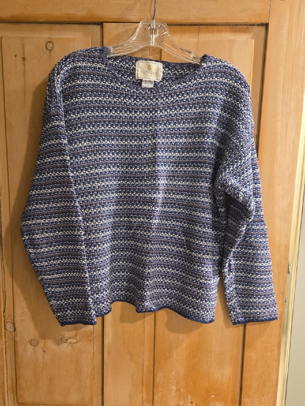 Express Navy and White Striped Crewneck Sweater